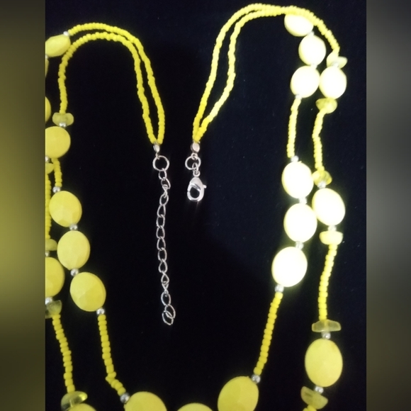 Fashion Necklace Yellow & Silver Beads w 2.5" Extension Chain 2 Stranded 22 Inch - Picture 5 of 5